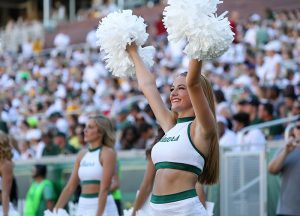 Baylor Bears cheerleader celebrates after a touchdown at McLane Stadium in Waco, Texas.