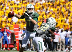 Baylor Bears quarterback Seth Russell (17) attempts a pass during the second quarter against the SMU Mustangs at McLane Stadium in Waco, Texas.