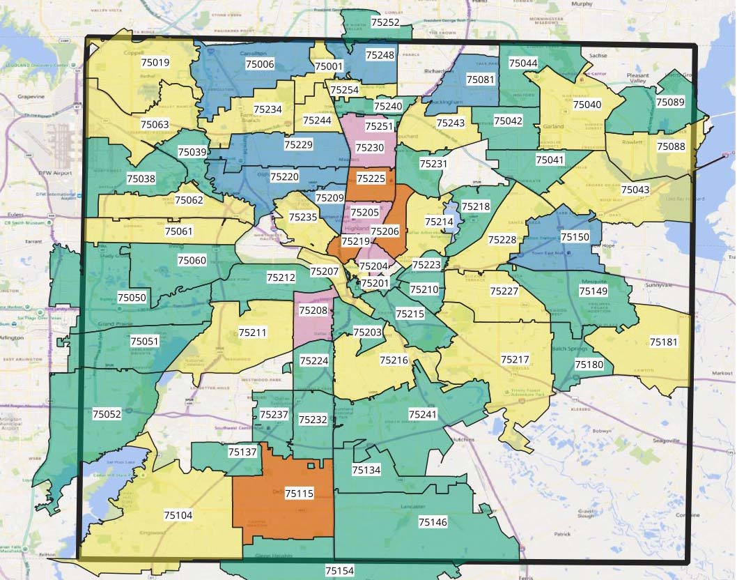 Dallas Texas Zip Code Map