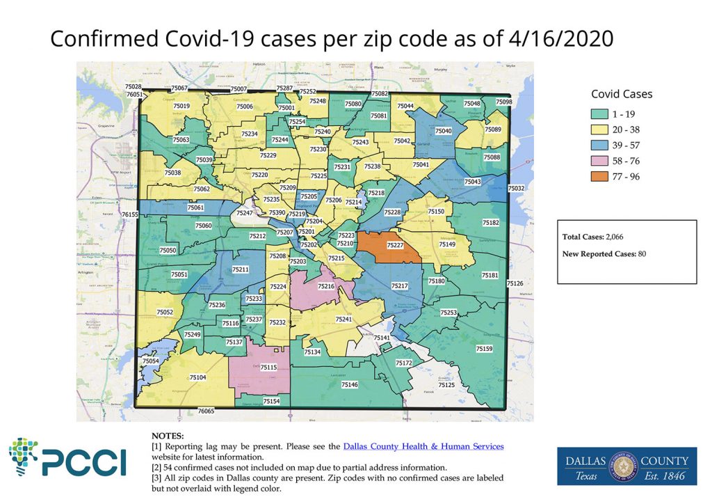 The latest map of Dallas County’s confirmed cases broken down by zip code -...